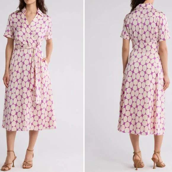 Tahari Polka Dot Short Sleeve Wrap Shirtdress - Picture 2 of 5